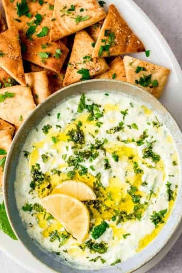 TZATZIKI WITH PITA CHIPS