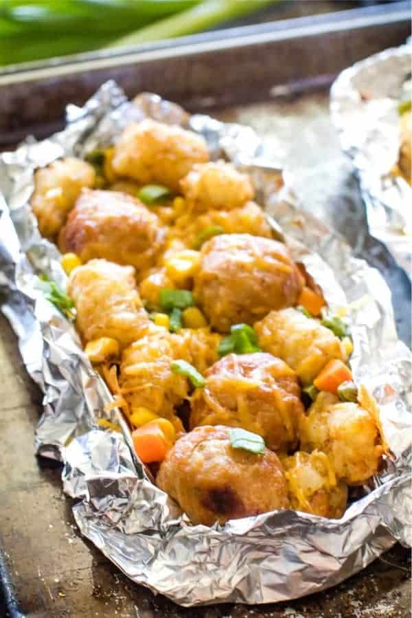 Tater Tot Meatball Foil Packet Meals