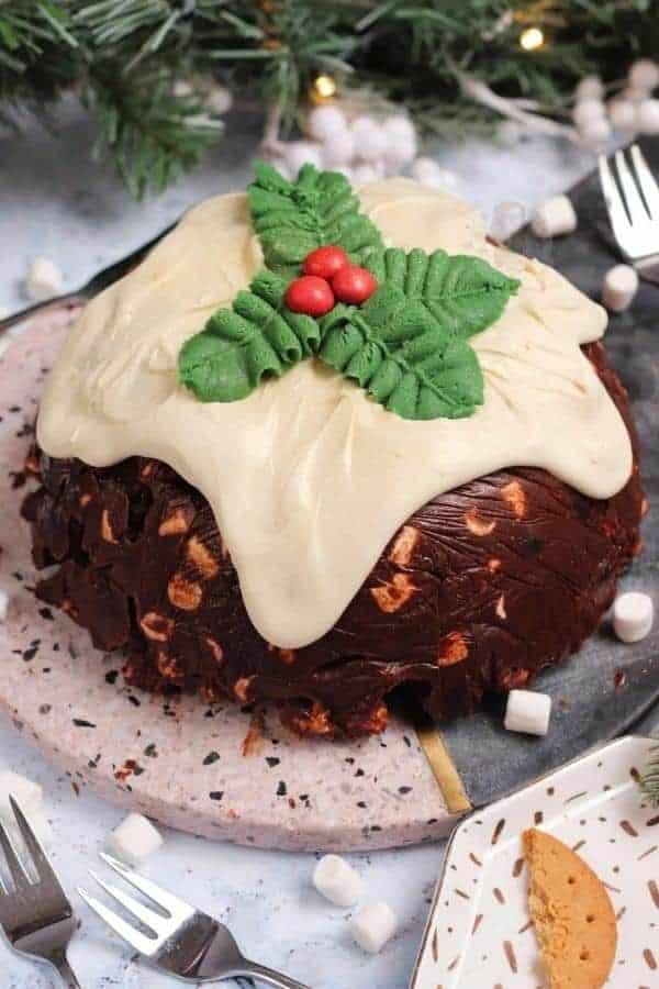 NO-BAKE ROCKY ROAD CHRISTMAS PUDDING