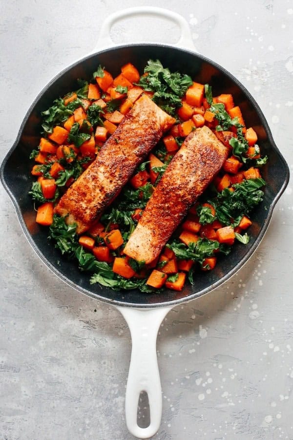 SPICY SALMON SWEET POTATO SKILLET