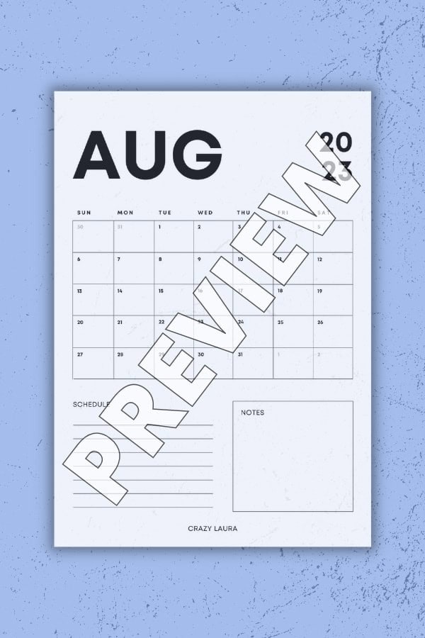 August Vertical Calendar