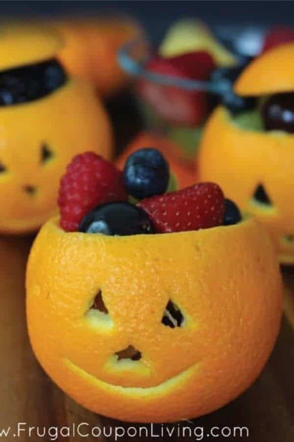 Orange Jack-O-Lantern Fruit Cups