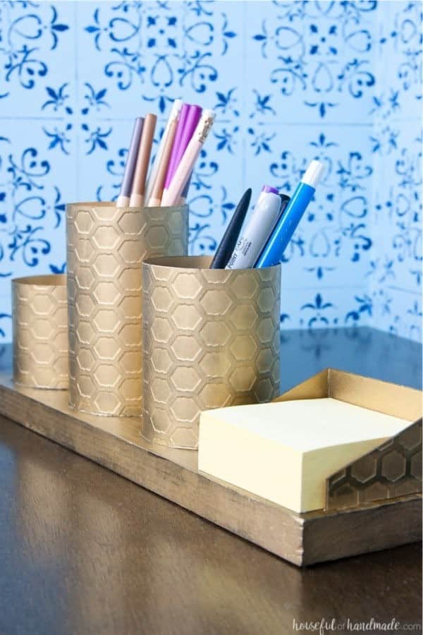 DIY Desk Organizer with Painted Brass