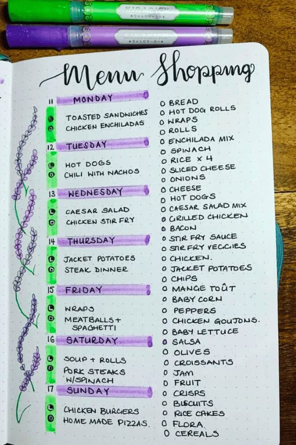 Menu & Shopping List