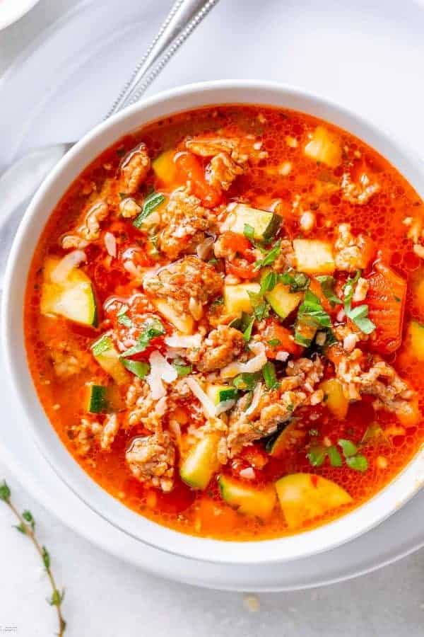 HEALTHY ZUCCHINI TOMATO ITALIAN SAUSAGE SOUP