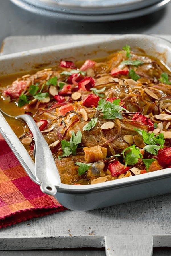 Rhubarb, Ginger & Saffron Baked Chicken