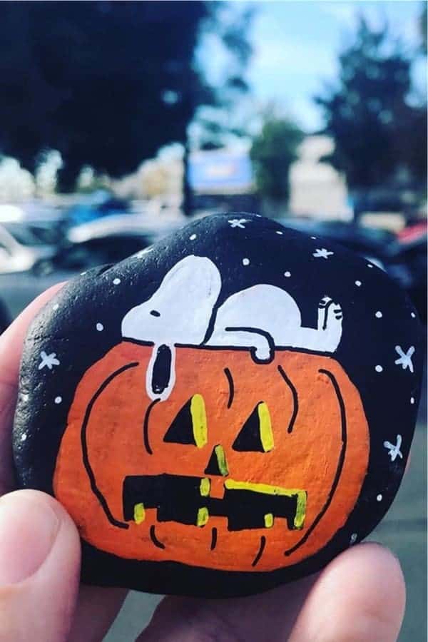 Snoopy Pumpkin Rock Painting