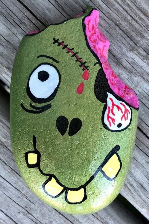 Zombie Head Rock Painting