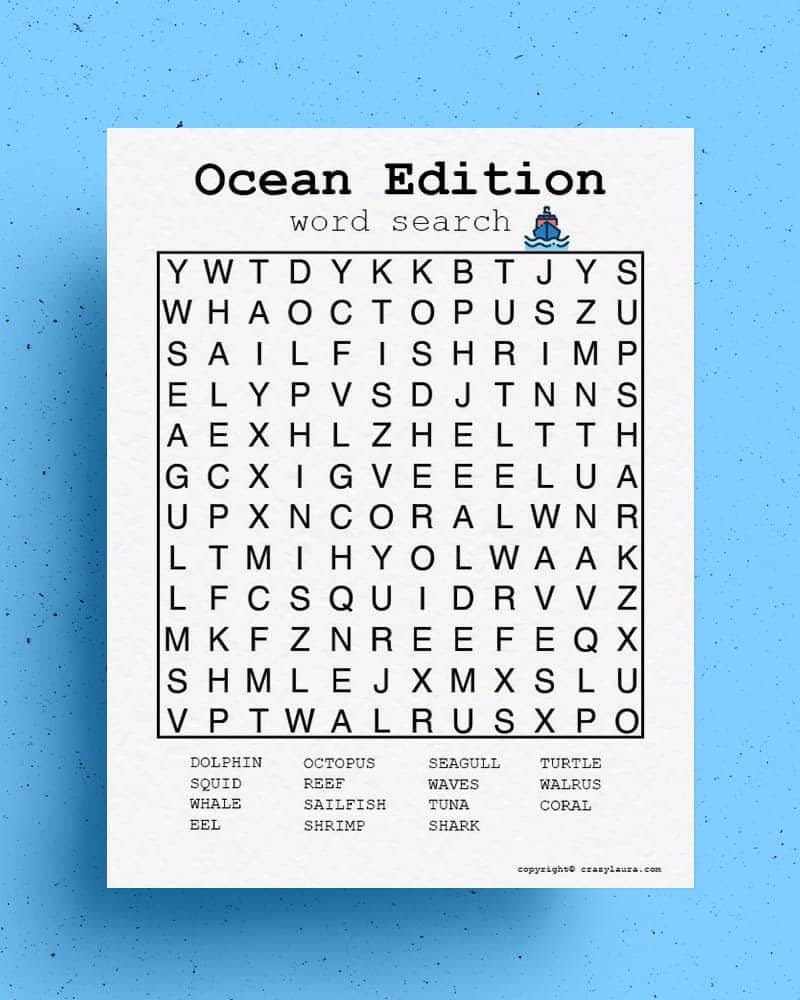 Ocean Word Search Easy