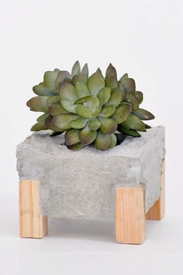 DIY Cement Planter With Wood Feet