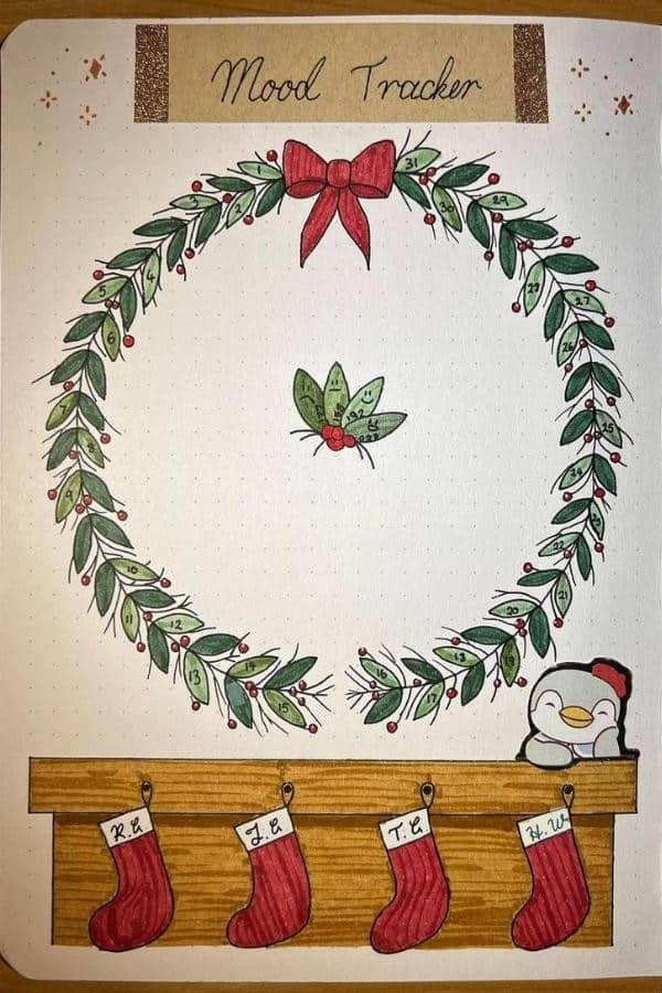 CHRISTMAS WREATH & STOCKINGS MOOD TRACKER