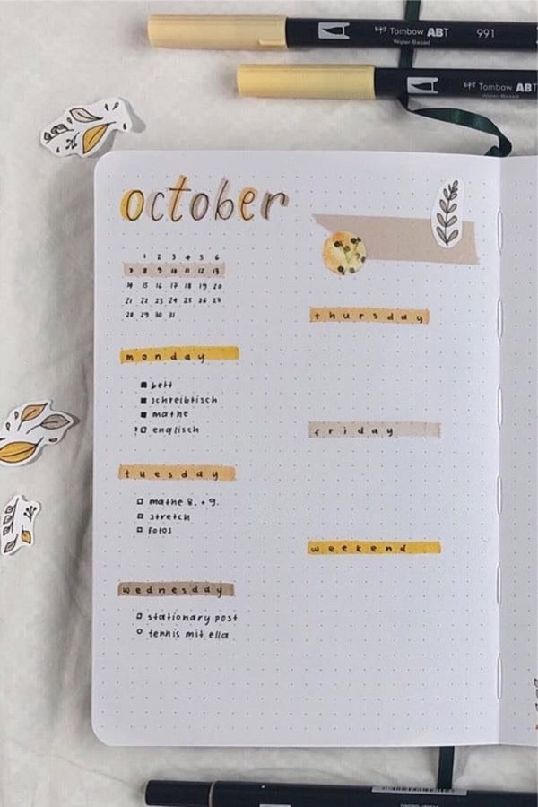 Yellow October Weekly Spread