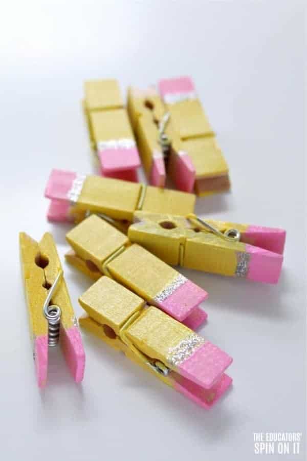 Pencil Themed Clothespins for Back to School