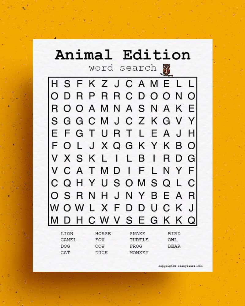 Animal Word Search Easy