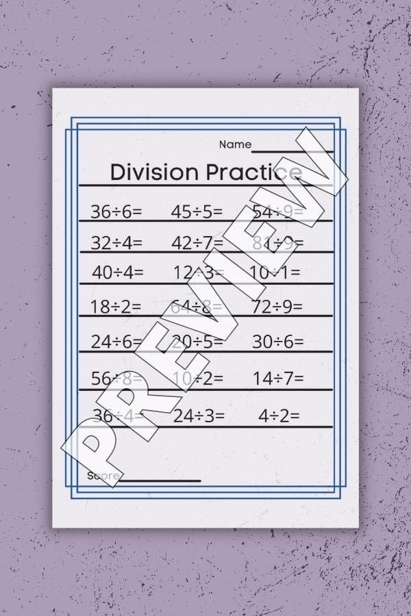 DIVISION MATH WORKSHEET PRINTABLE