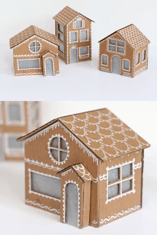 Tiny Cardboard Gingerbread Houses