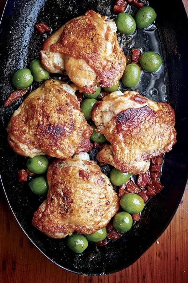 CHICKEN THIGHS WITH PANCETTA & GREEN OLIVES