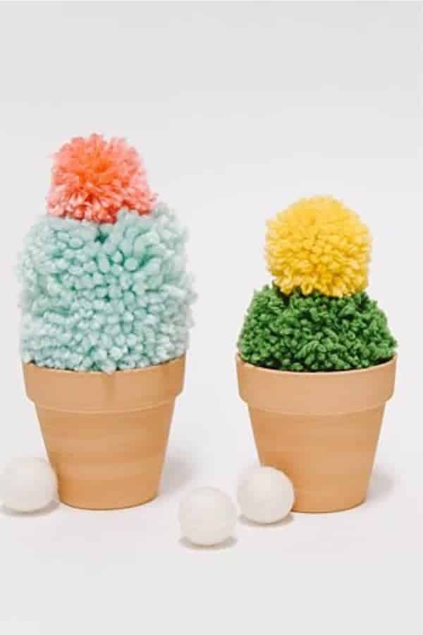 DIY Faux Cactus With Yarn Pom Poms