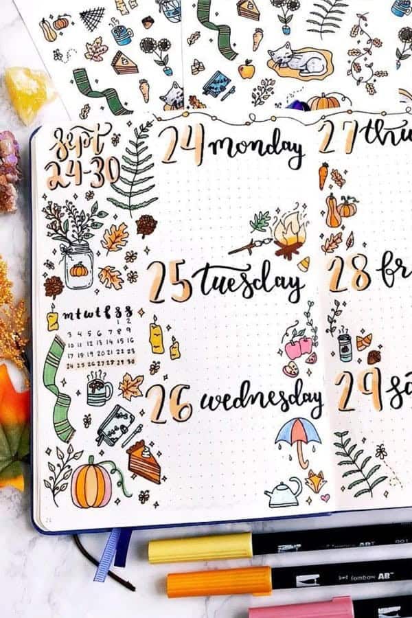 September Weekly Log With Doodles