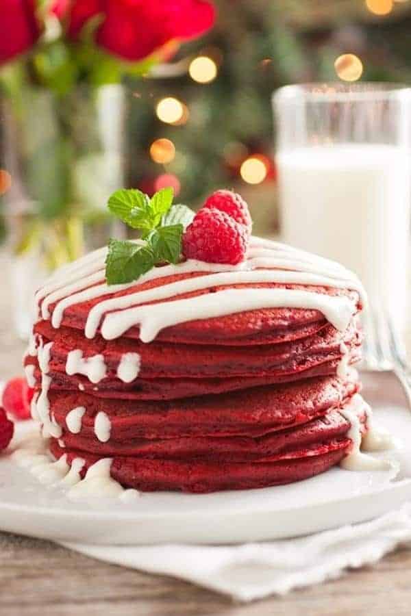 RED VELVET PANCAKES WITH CREAM CHEESE GLAZE