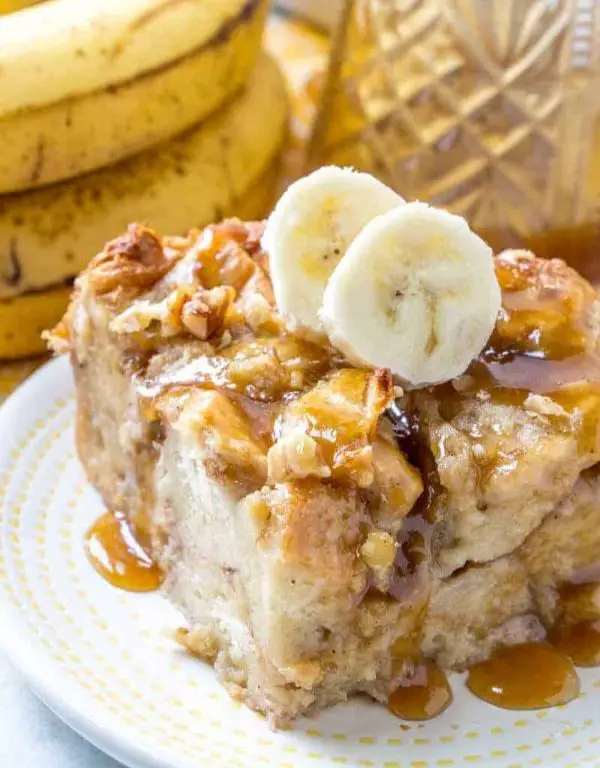 Banana Bread Pudding with bananas, bread, and sweetened condensed milk.