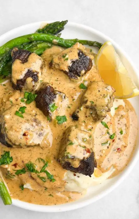 Beef Tips with Garlic Parmesan Sauce