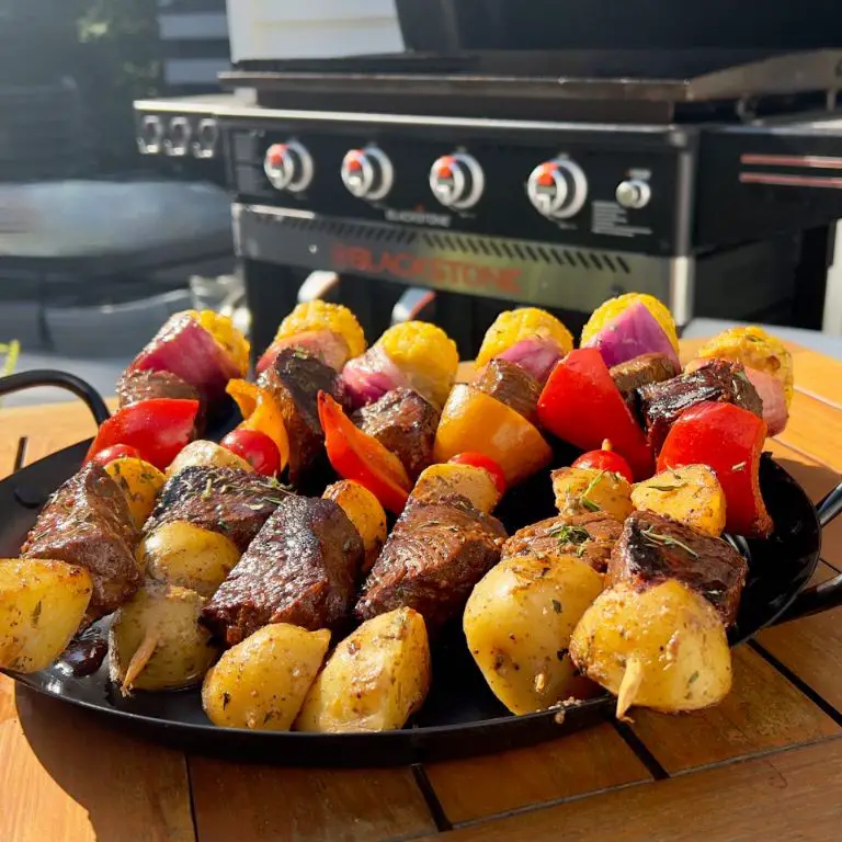 Blackstone Steak and Veggie Skewers