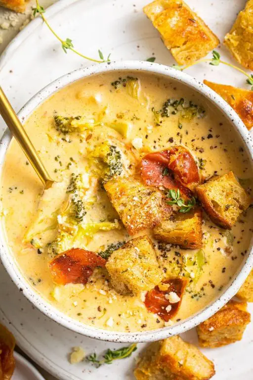 Broccoli Cheddar Soup with Croutons