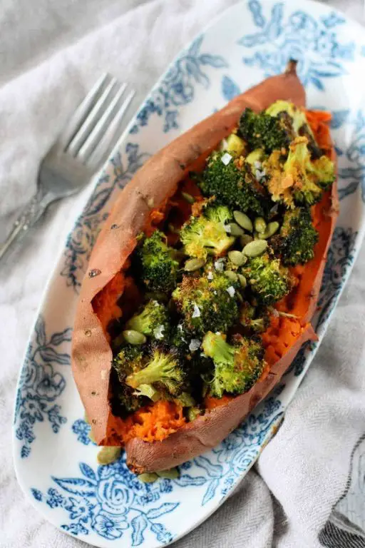 Broccoli and Carrot Stuffed Sweet Potatoes
