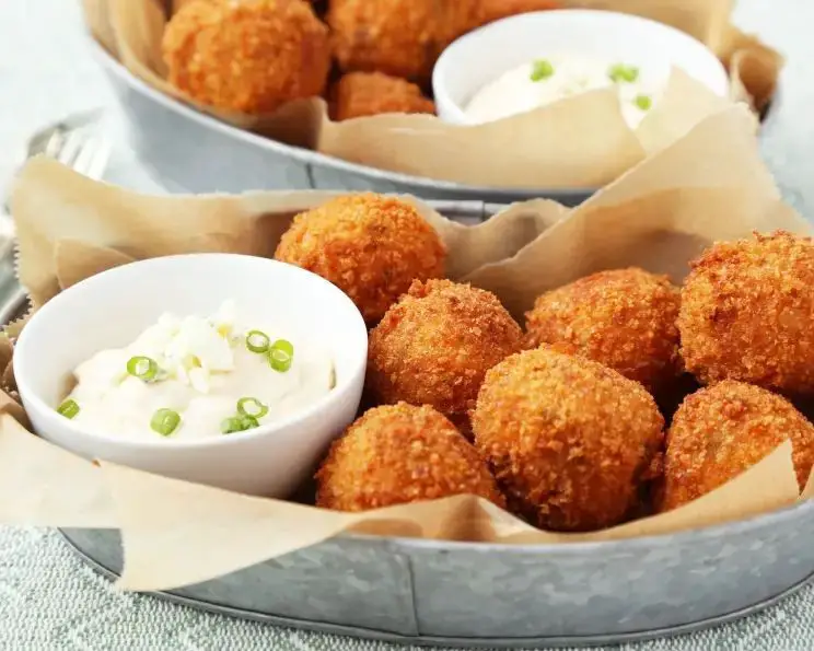 Buffalo Chicken Croquettes with Blue Cheese Dip