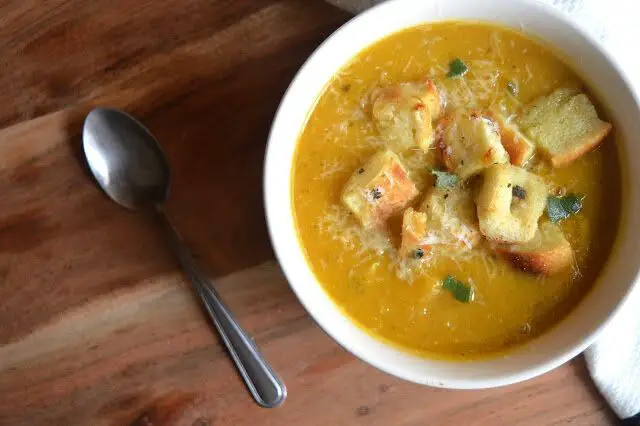 Butternut Squash Soup with Sage and Croutons