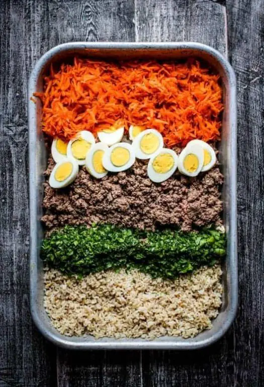 Calorie-dense beef and oats recipe for dogs recovering from illness.