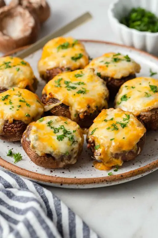 Cheesy Air Fryer Stuffed Mushrooms
