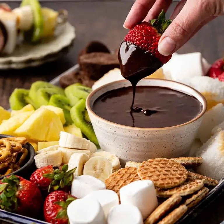 Chocolate Fondue with chocolate, heavy cream, and vanilla.