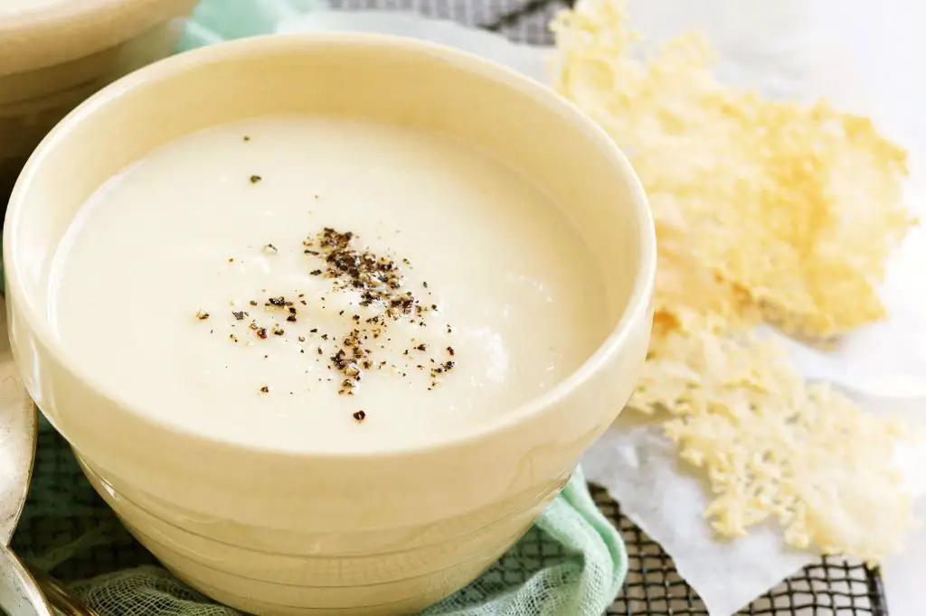 Creamy Cauliflower Soup with a Parmesan crisp