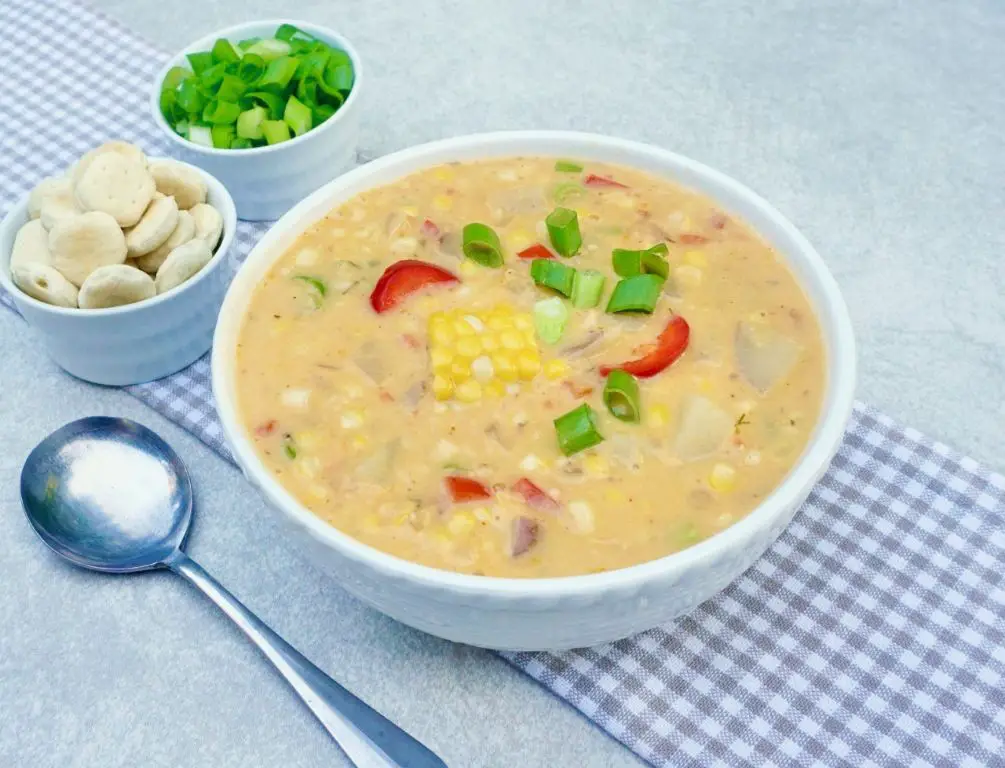 Creamy Corn Chowder with roasted red peppers