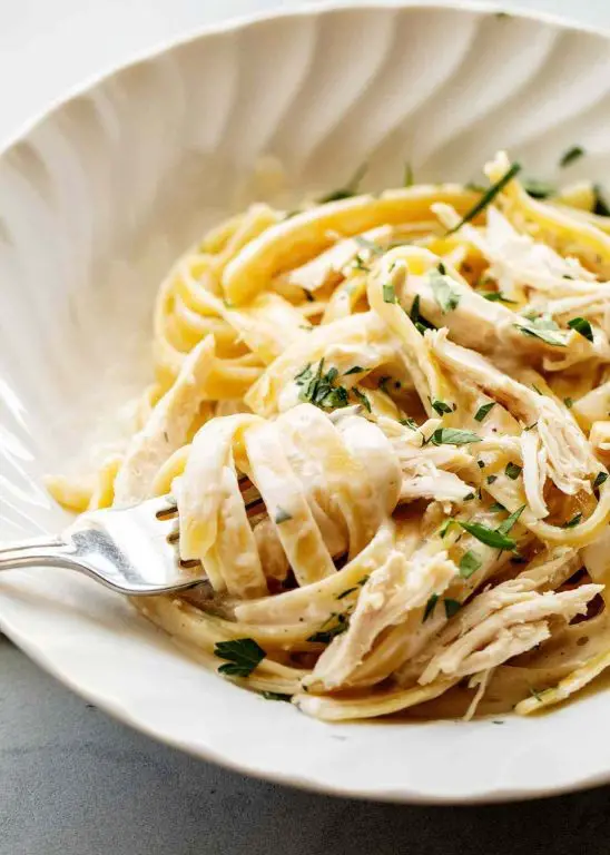Creamy Shredded Chicken Alfredo Pasta