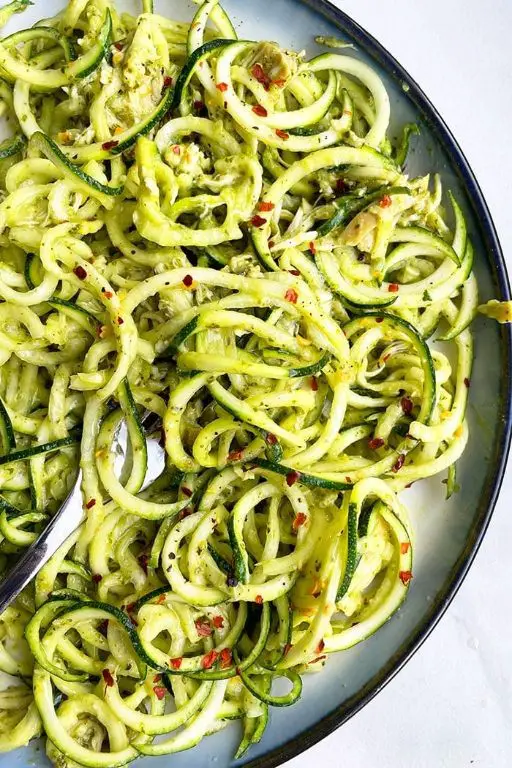 Cucumber and Zucchini Noodles with Pesto