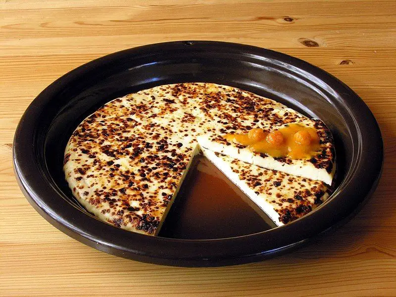 Finnish squeaky cheese with cloudberry jam