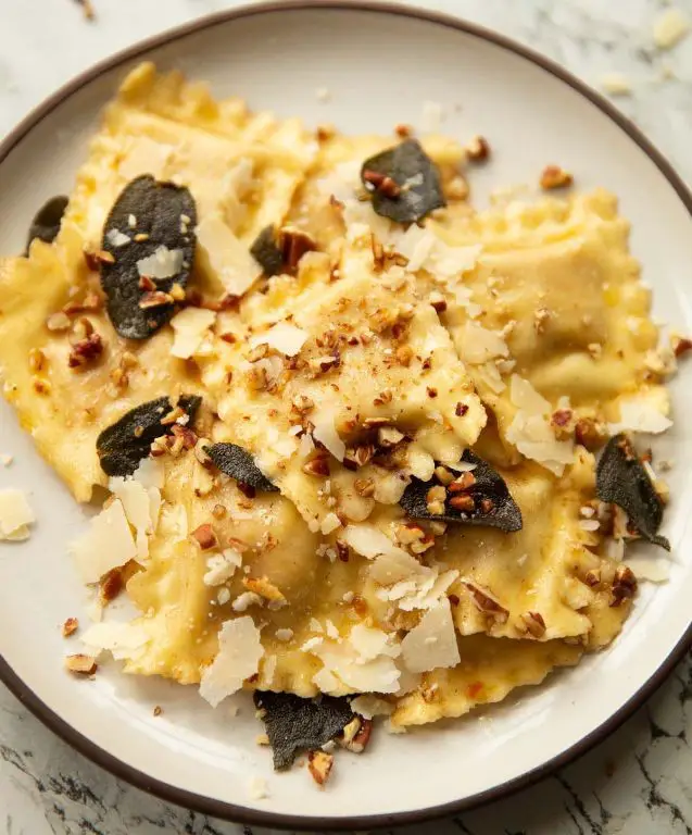 Fresh Pumpkin Ravioli with Brown Butter Sauce