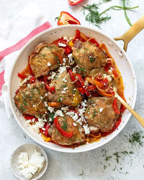 Greek Chicken Thighs with Roasted Red Peppers
