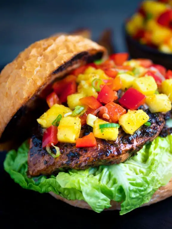 Jerk Spicy Chicken Sandwich with Mango Salsa