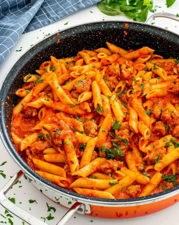 Kielbasa Pasta with Roasted Red Peppers