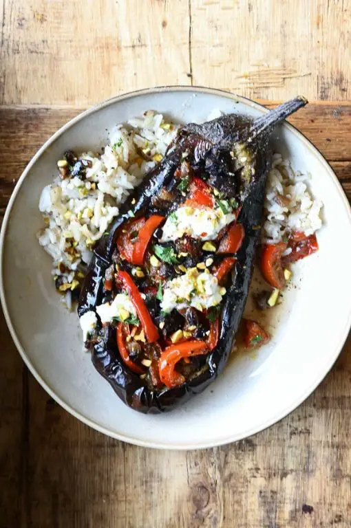 Lebanese Stuffed Eggplant with Rice and Herbs