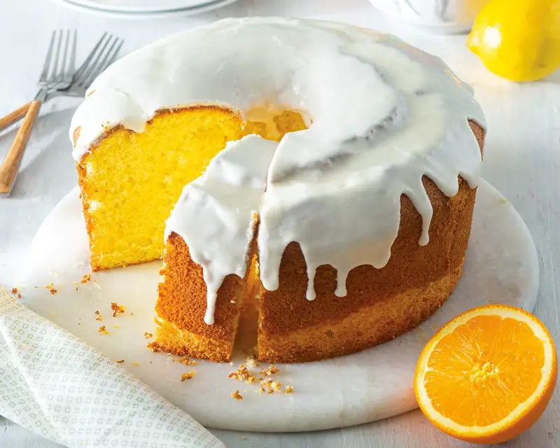 Lemon Creme Chiffon Cake with Citrus Glaze