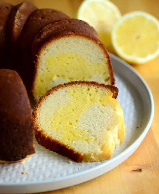 Lemon Creme Marble Cake with Vanilla Swirls