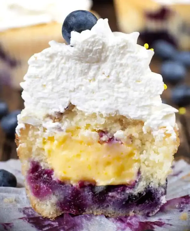 Lemon Curd Filled Blueberry Cupcakes