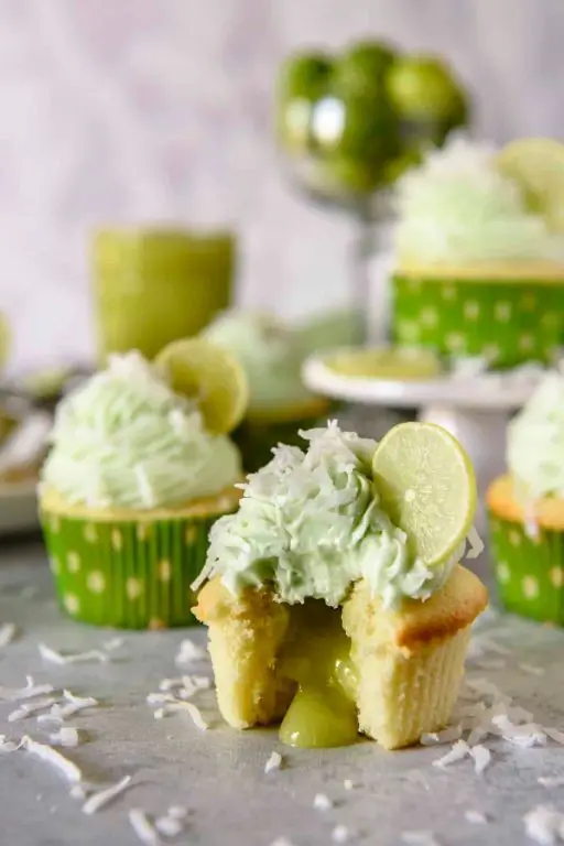 Lime Curd Filled Coconut Cupcakes