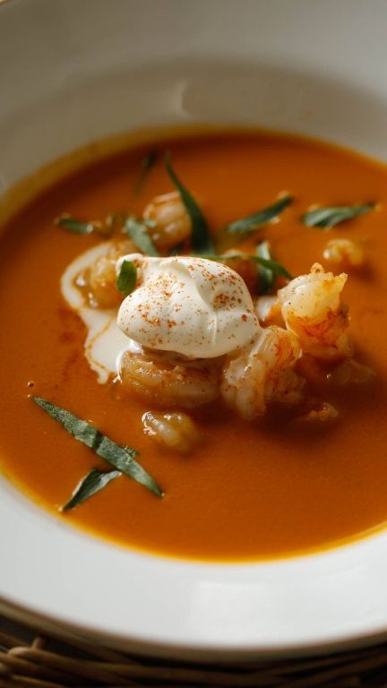 Luxurious Shrimp Bisque with a splash of brandy