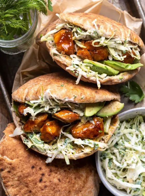 Mediterranean Shredded Chicken Pita Sandwiches